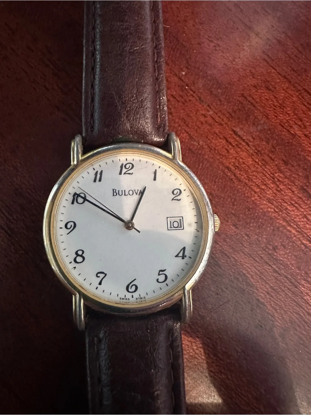 Bulova Gold-Tone Case Men’s Watch with Brown Leather Strap